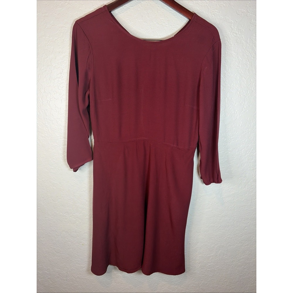 GAP Fit & Flare Dress Womens Burgundy Short Mini Scoop Neck Long Sleeve, Size 14